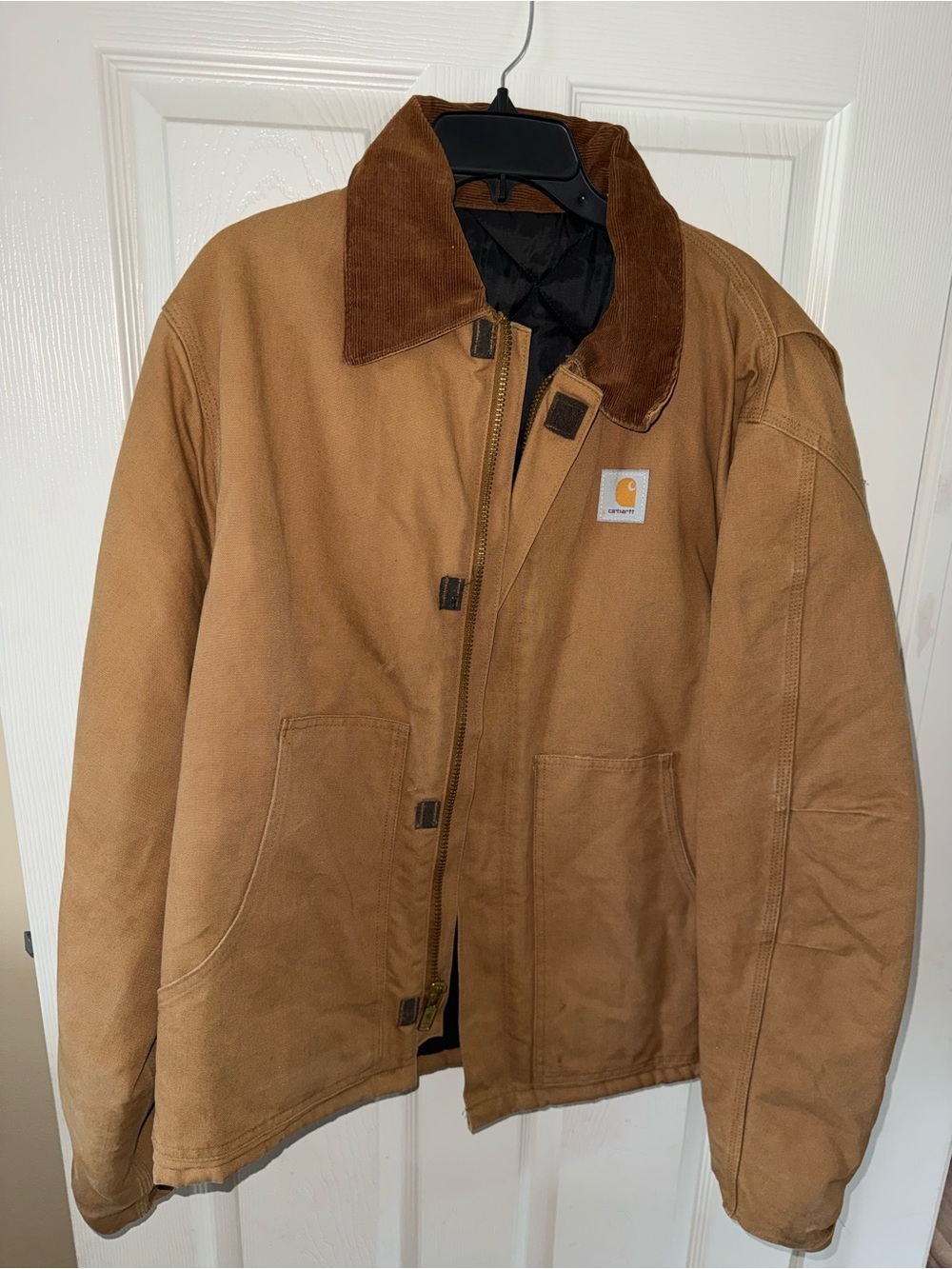 Carhartt Tan Work Jacket with Brown Corduroy Collar
